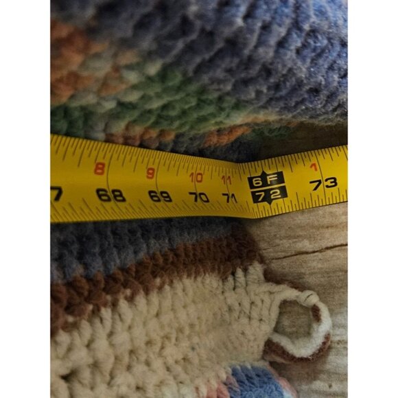 Handmade Multicolor Crocheted Blanket 72" X 78" Boho Style With Fringe - Picture 6 of 9